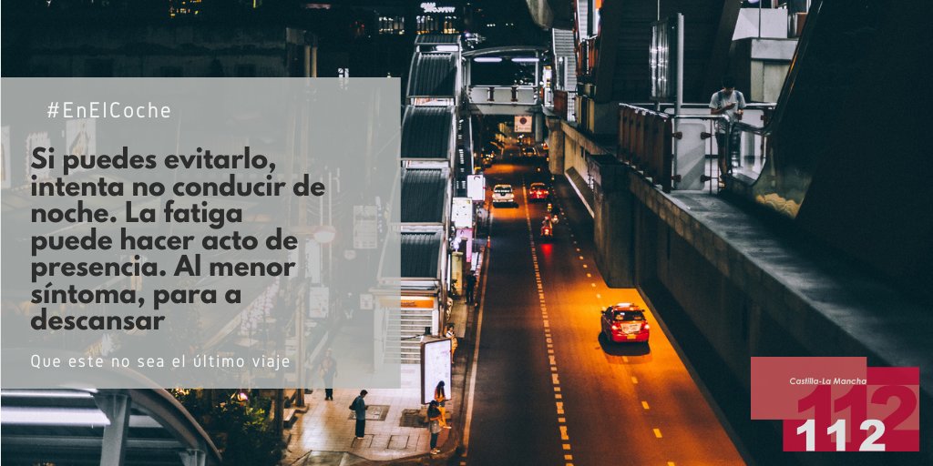 112 Castilla-La Mancha (@112clm) on Twitter photo Si vuelves a tu casa, después de haber pasado el fin de semana fuera, no dejes tu regreso hasta el último momento. Evita conducir de noche para evitar la fatiga. #112clm Si vuelves a tu casa, después de haber pasado el fin de semana fuera, no dejes tu regreso hasta el último momento. Evita conducir de noche para evitar la fatiga. #112clm