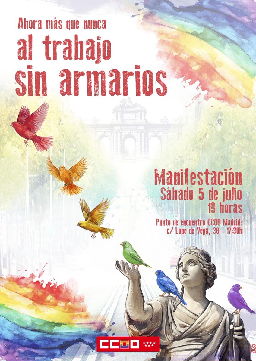 Ahora más que nunca celebramos la diversidad, reivindicamos la igualdad efectiva y seguimos peleando desde el sindicalismo por los derechos de las personas LGTBI+
MANIFESTACIÓN 5 DE JULIO, 19:00
Punto Encuentro CCOO: C./Lope de vega 38