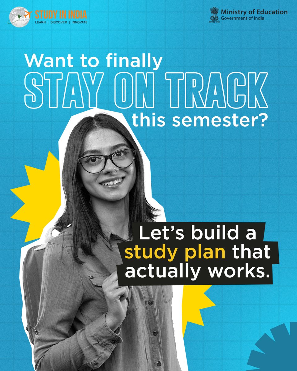 StudyInIndiaGov's tweet photo. Let’s get to work!
This is the study plan that’ll keep you focused, stress-free, and on top of your game all semester long.

Apply now: https://t.co/y7y1VUUyzR

Found this helpful? Save it for later or send it to a friend who's figuring out their next step.

#SayYESToStudyInIndia https://t.co/xrdPWkQRzS