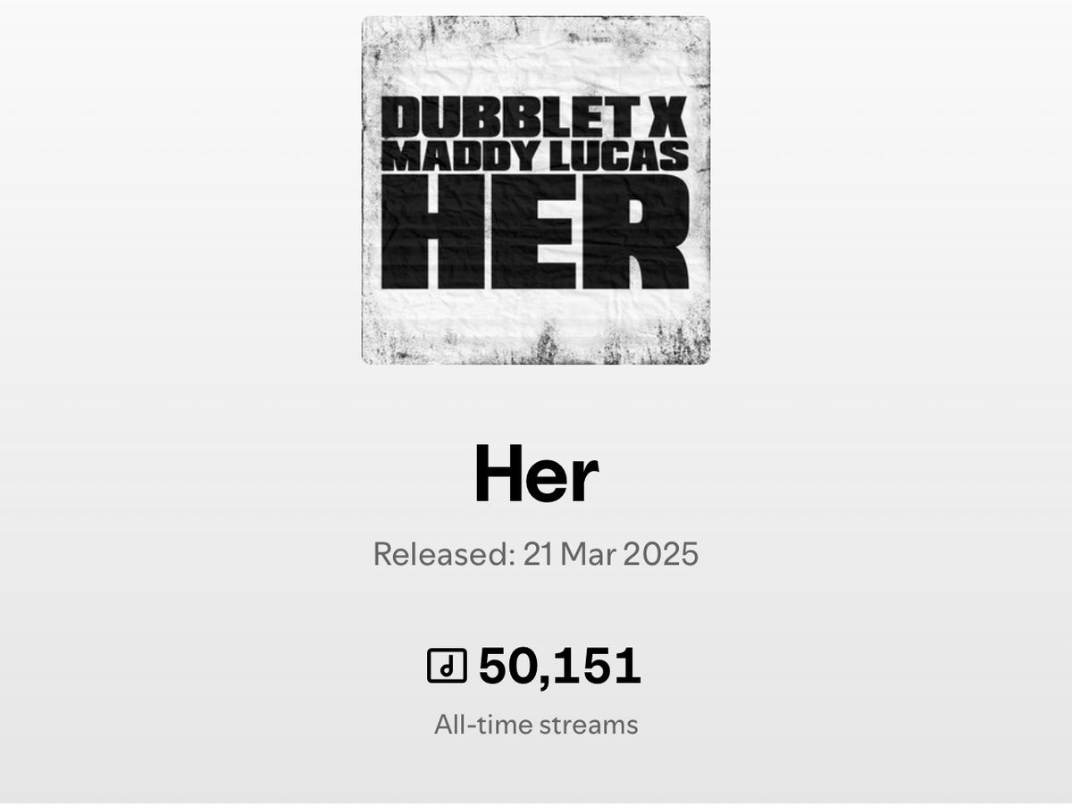 Feel very proud of this one, 50,000 streams on ‘Her’. To celebrate, I’ve put the full Extended Mix on Soundcloud for FREE - if you want it go download a copy