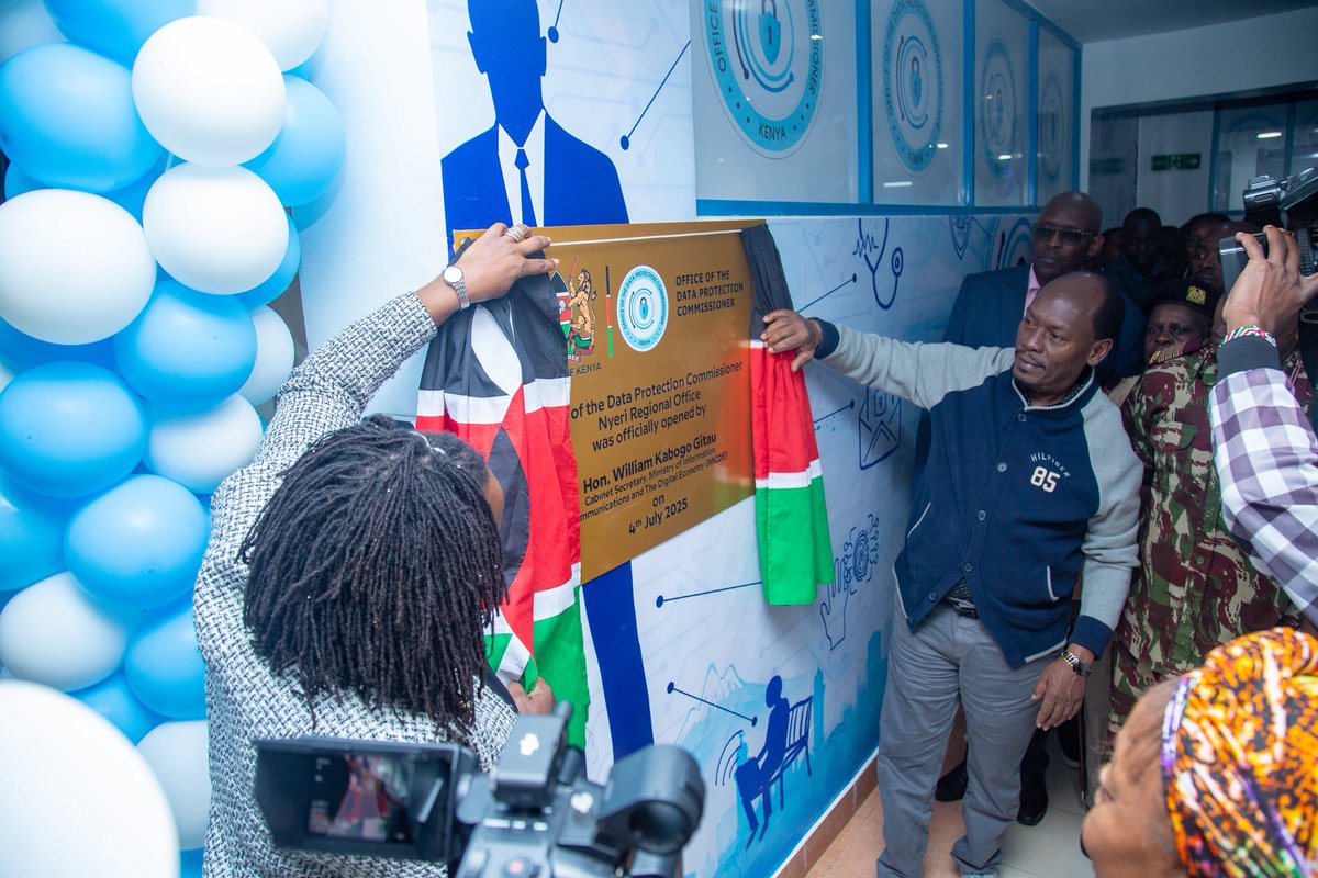 ODPC_KE's tweet photo. Cabinet Secretary for ICT and the Digital Economy, Hon. William Kabogo, today officially launched the Nyeri Regional Office of the Office of the Data Protection Commissioner (ODPC).
He was joined by Data Commissioner Immaculate Kassait in this key milestone aimed at bringing data protection services closer to the people.

#ODPCinNyeri 
#ODPCStrategicplan2