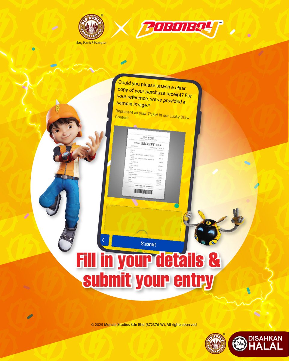 Tau tak korang masih lagi berpeluang untuk memenangi merchandise Boboiboy tau! Cuba swipe left untuk cara-cara join online lucky draw 🤩 

📢 Pemenang akan diumumkan pada 31 Julai nanti, jadi belum terlambat untuk join sekarang! Jangan lepaskan peluang ni 💥
