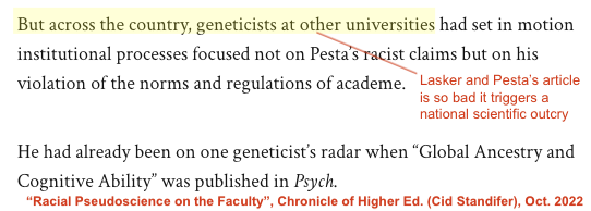 The point here isn't to beat up on Jordan Lasker. It's to ask how the NYT came to call a white supremacist hack an "academic" when his only academic work of note was so awful that its ethical &amp; scientific awfulness was a national scandal. No one fact-checked this story AT ALL. 5/