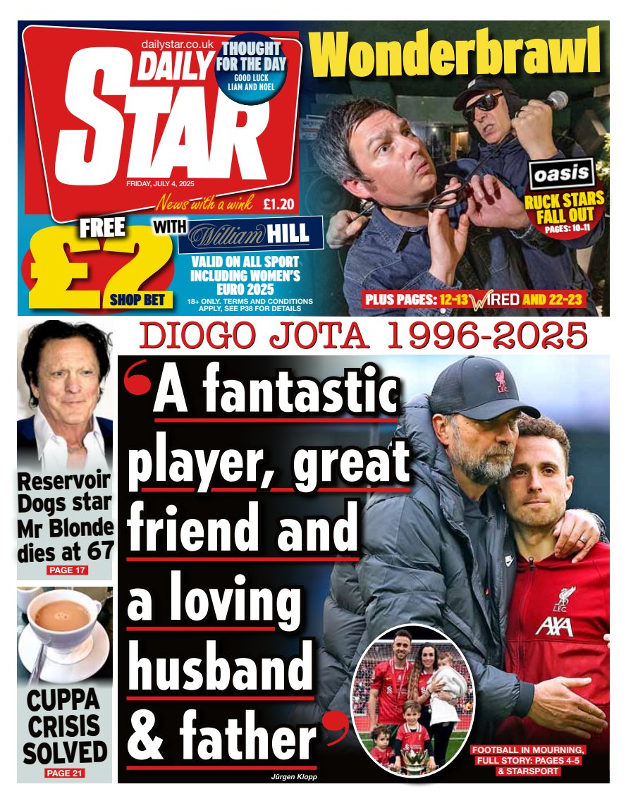 ukpapers's tweet photo. ๐ฌ๐ง Diogo Jota 1996-2025
โซA fantastic player, great friend and a loving husband & father
#frontpagestoday #UK @dailystar https://t.co/gkK1h3Ks1X