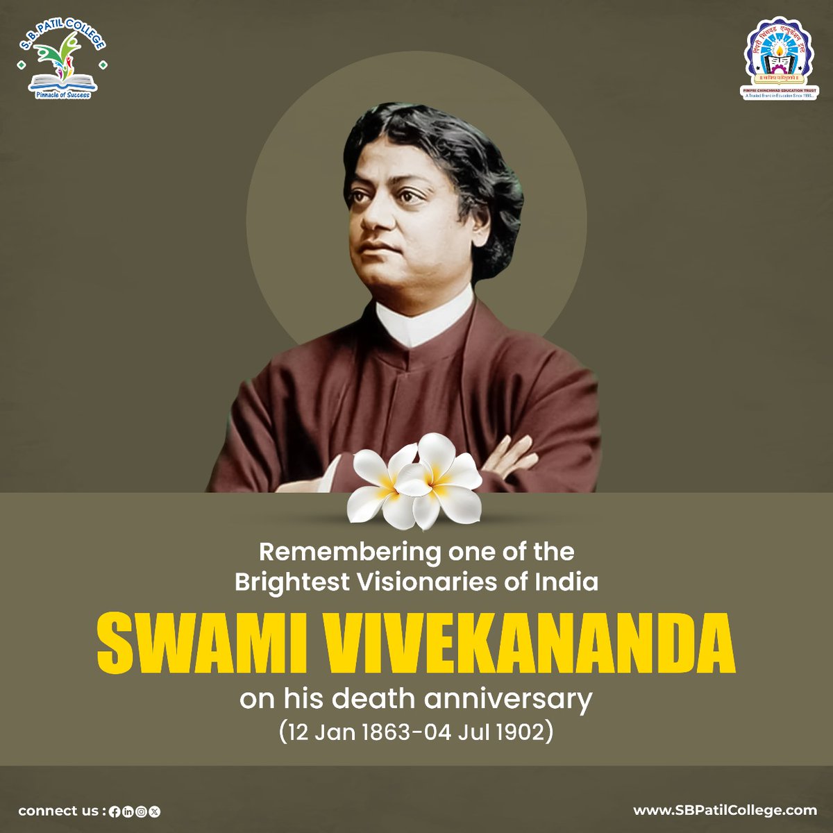 sbpcsc_pcet's tweet photo. Remembering Swami Vivekananda on his Punyatithi.
A timeless soul who awakened India’s spiritual pride and global respect.

#PCET #SBPCSC #SwamiVivekananda #SpiritualLegacy #InspirationForAll #स्वामीविवेकानंद #आध्यात्मिकजागृती #पुण्यतिथी #प्रेरणा #Vivekananda https://t.co/FI1GhYUtsD