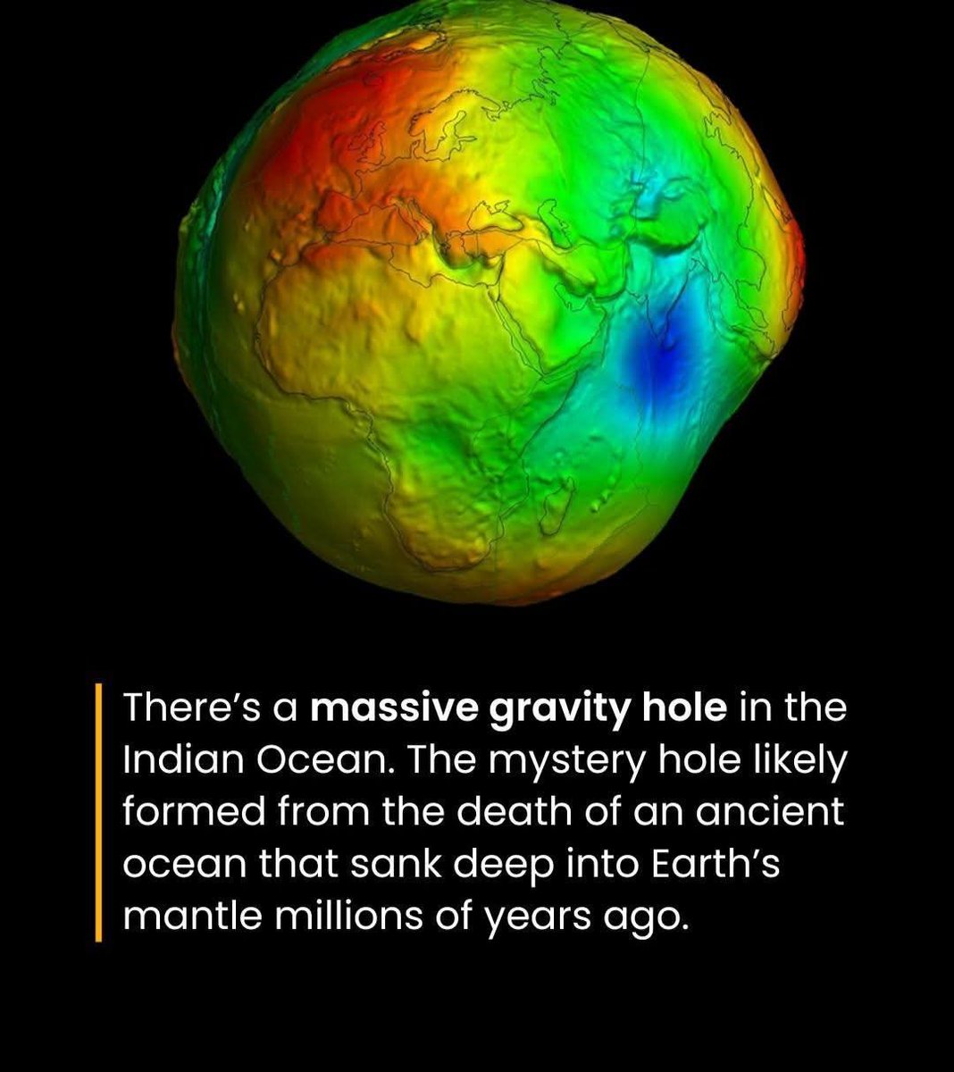 zone_astronomy's tweet image. 🌎 The Indian Ocean Geoid Low (IOGL), often referred to as a &quot;gravity hole,&quot; is one of Earth&apos;s most puzzling geophysical features. 

Located southwest of India, this massive anomaly spans about 3.1 million square kilometers and causes the local sea level to be 106 meters (348…