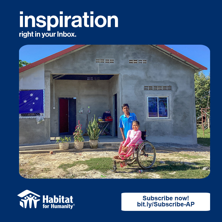 Let us share uplifting stories about the impact of Habitat for Humanity's work in Asia-Pacific by subscribing to the Asia-Pacific Post, our monthly newsletter.
bit.ly/Subscribe-AP