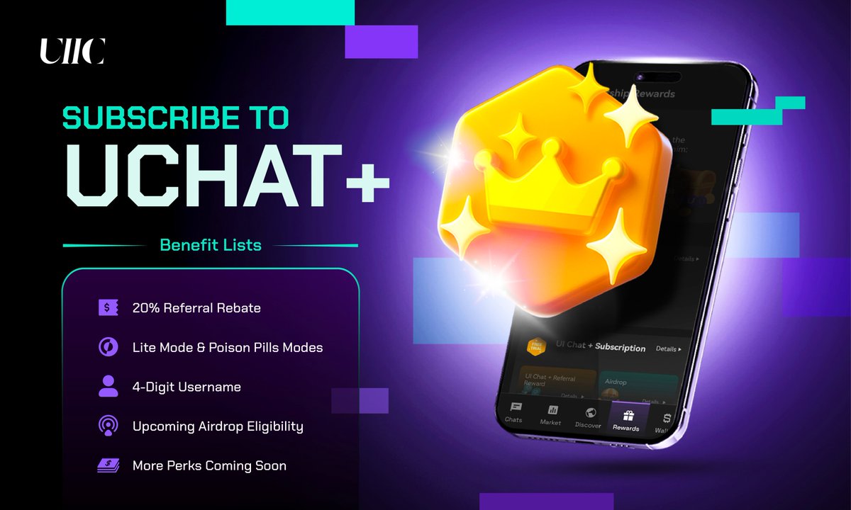 Begin your premium journey starting with subscribing UIChat+

The first stop before the higher tiers! 🚀

💸 Earn a 20% rebate on every friend you refer

💊 Toggle Lite &amp; Poison Pills chat modes

🔢 Reserve an exclusive 4-digit username

🪂 Lock in eligibility for the upcoming