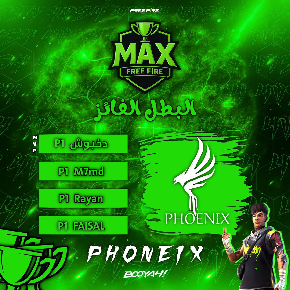 8usai8's tweet photo. #فري_فاير 

ألف مبروك لكلان PHONEIX على الفوز المستحق في بطولة Championship MAX! 🔥🏆
أداء جبار وروح قتالية عالية من البداية للنهاية.
استحققتوا اللقب بكل جدارة، ومنها لأعلى إن شاء الله! 💪

وانتظرونا بالجايات 😍 https://t.co/KqFiAhHOGo