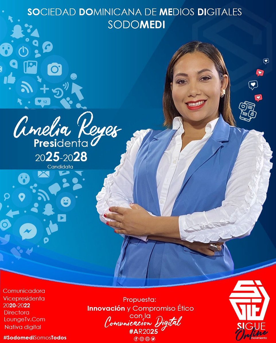 Hoy llega un nuevo proyecto de #Seguimiento basado en Innovación y Compromiso Ético en la Comunicación Digital Amelia Reyes candidata a la Presidencia <a href="/sodomedi/">Sociedad Dominicana de Medios Digitales</a>
