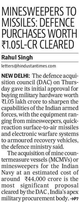 rahulsinghx's tweet image. The acquisition of mine countermeasure vessels for navy at a cost of Rs 44k cr is the most significant proposal cleared by the DAC as the navy currently does not operate even a single minesweeper. This comes after three failed attempts to buy MCMVs during the last 17-18 years.