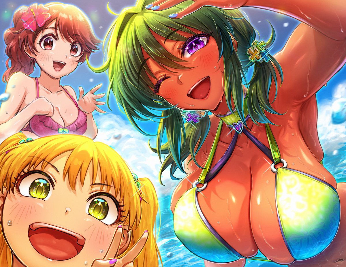 お昼休憩にご飯食べに外出たら熱すぎる!☀️
涼しくなるために水着でもいかが?☺️🫧🩱✨🌊
#デレマス #デレステ
#ナターリア #ライラさん
#城ヶ崎莉嘉 #椎名法子 