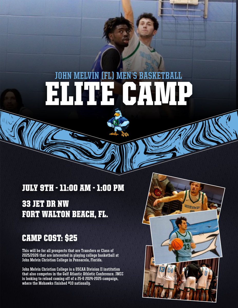 John Melvin Christian College elite camp next Wednesday July 9th! All transfers, class of 25 and 26 welcome! DM me to reserve your spot!