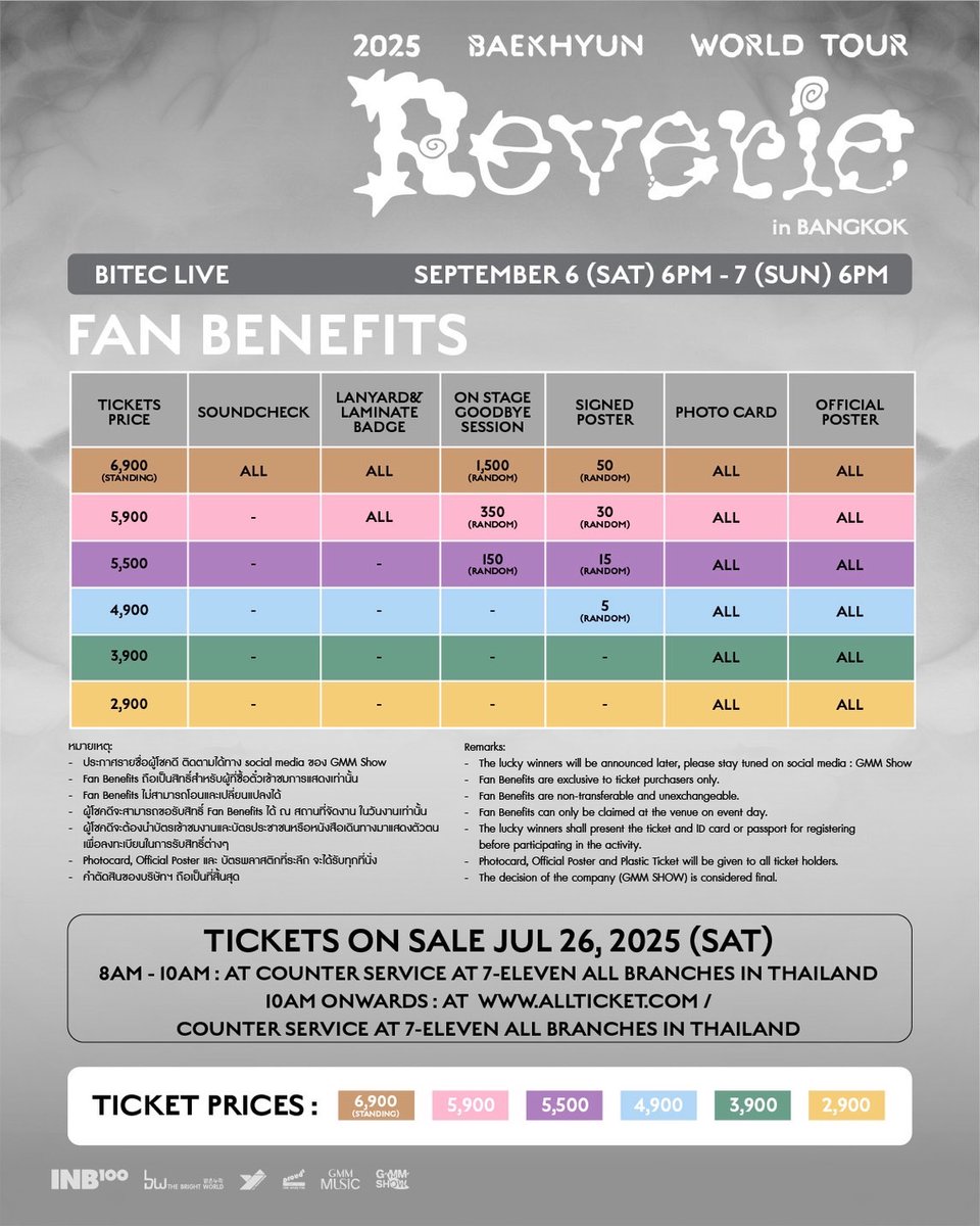 🔴 ซ้อมร้องให้เป๊ะ! 🐶แล้วไปเจอกับ "แบคฮยอน" ใน 2025 BAEKHYUN WORLD TOUR <Reverie> in BANGKOK ผังและสิทธิ์มาแล้ว ✨

⭐️ 6 กันยายน 68
❣️ BITEC LIVE
🎫 กดบัตร 26 กรกฎาคมนี้ 
รายละเอียดเพิ่มเติม <a href="/GMMSHOW_th/">GMMSHOW</a>

#BAEKHYUN #백현 #Reverie #ReverieTour #ReverieBANGKOK #YJPARTNERS #GMMSHOW