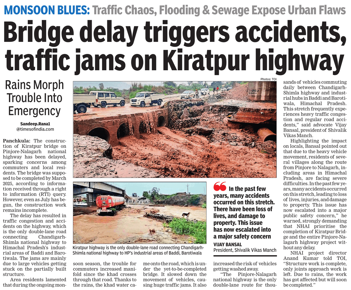 Bridge delay triggers #accidents, #traffic jams on #Kiratpur #highway 

 timesofindia.indiatimes.com/city/chandigar…