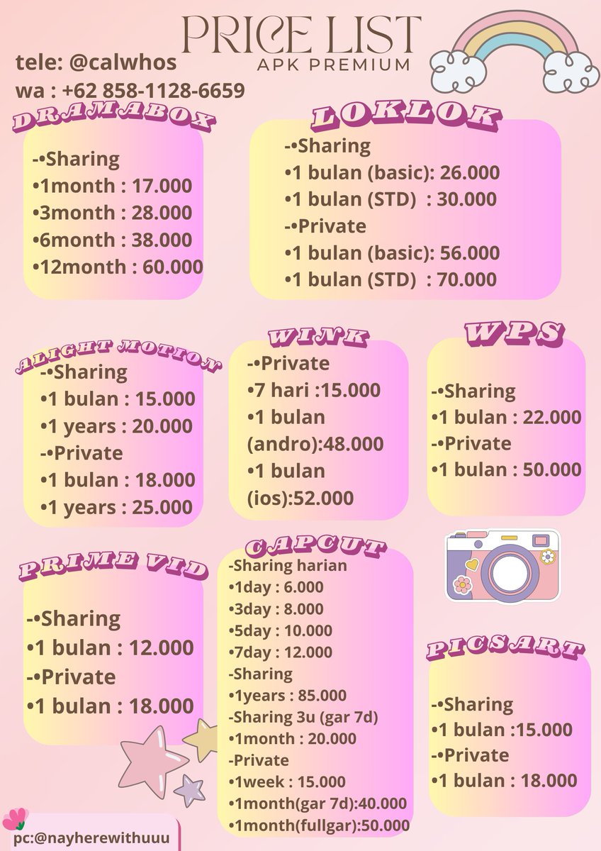 nayherewithuuu's tweet photo. Dompet tipis tapi pengen aplikasi premium? 💸Tenang, DISINI TEMPATNYA! 👇🏻
📱Tersedia:
Netflix, Spotify, WeTV, Canva, Bstation, Viu, Disney+, ChatGPT, Dazzcam, Getcontact, Zoom, Dramabox, Loklok, Alight Motion, Wink, WPS, Prime Video, Capcut, PicsArt💥 Harga bersahabat🤑
#zonauang https://t.co/y1FgzPSWTf