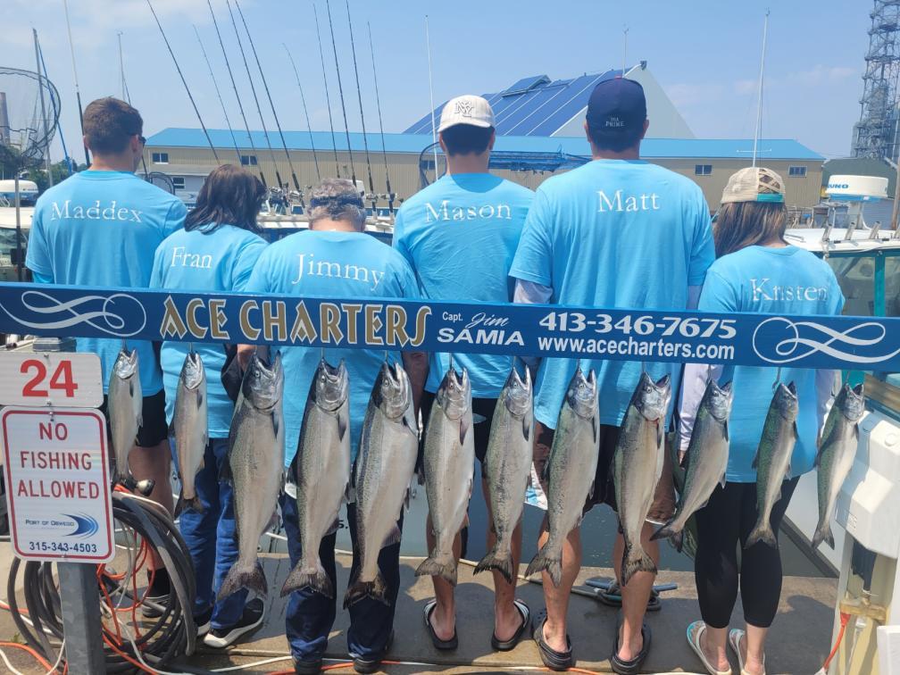 Took a quick day trip up 2 Lake Ontario 2 Salmom Fish with R friend, Captain Jimmy Samia of Ace Fishing Charters (Oswego, NY). My wife, 2 sons, &amp; I limited out in 6 hrs (despite missing 3 big ones). Thank you to Jimmy &amp; his first mate Eric, who bent poles all day long. #bestcrew