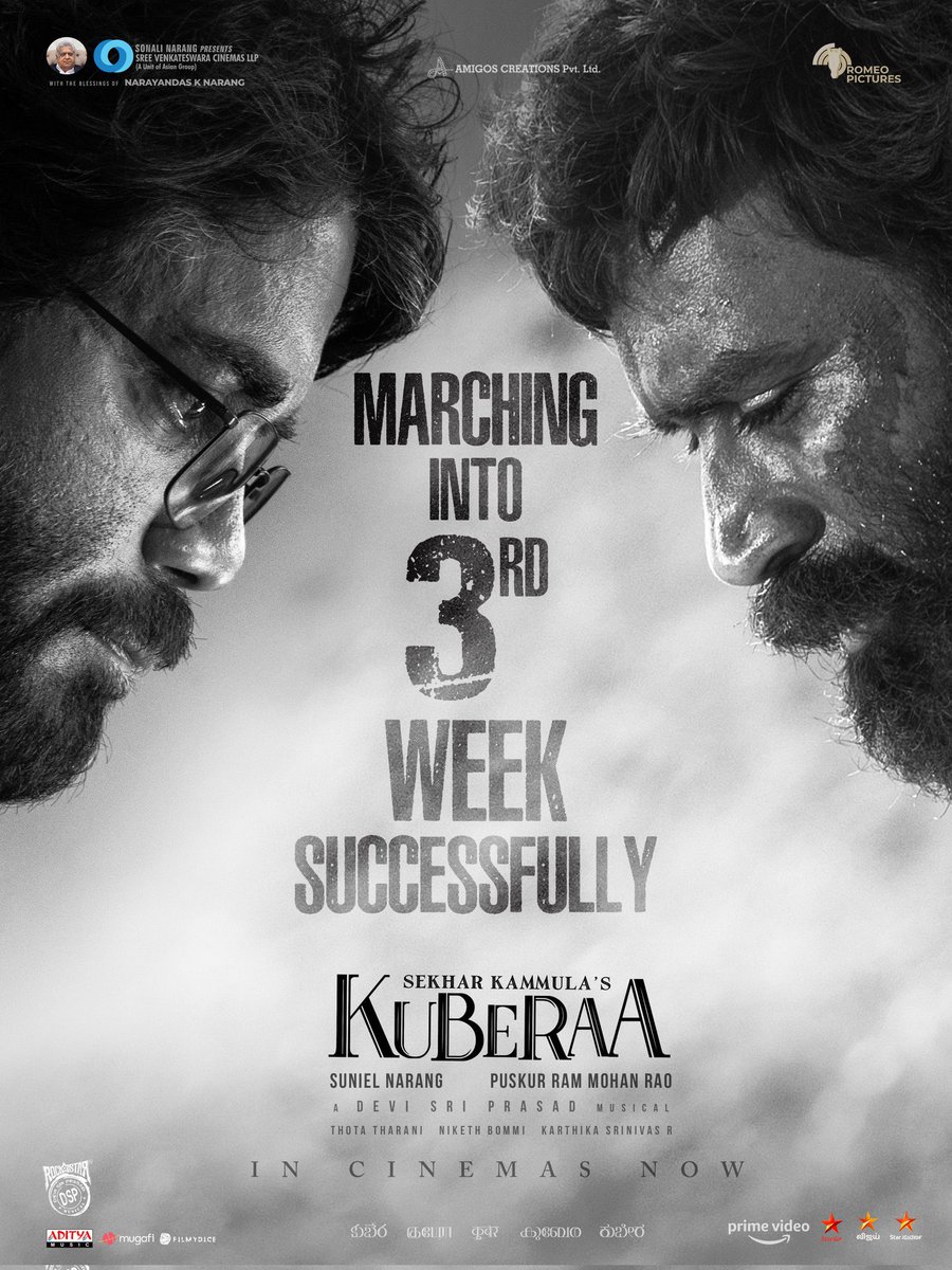 Week 3 and the fever is still high…
#Kuberaa ❤️‍🔥 ♥️

#Kuberaa in to 3️⃣rd Week
in #SIVA THEATRE 
Daily Only 2️⃣Shows
10:50Am &amp; 2:30Pm

𝐁𝐎𝐎𝐊𝐈𝐍𝐆𝐒 𝐎𝐏𝐄𝐍 𝐍𝐎𝐖👇🏻 
in.bookmyshow.com/movies/yemmiga…

#SekharKammulasKuberaa
<a href="/dhanushkraja/">Dhanush</a> <a href="/iamnagarjuna/">Nagarjuna Akkineni</a> 
<a href="/iamRashmika/">Rashmika Mandanna</a>
