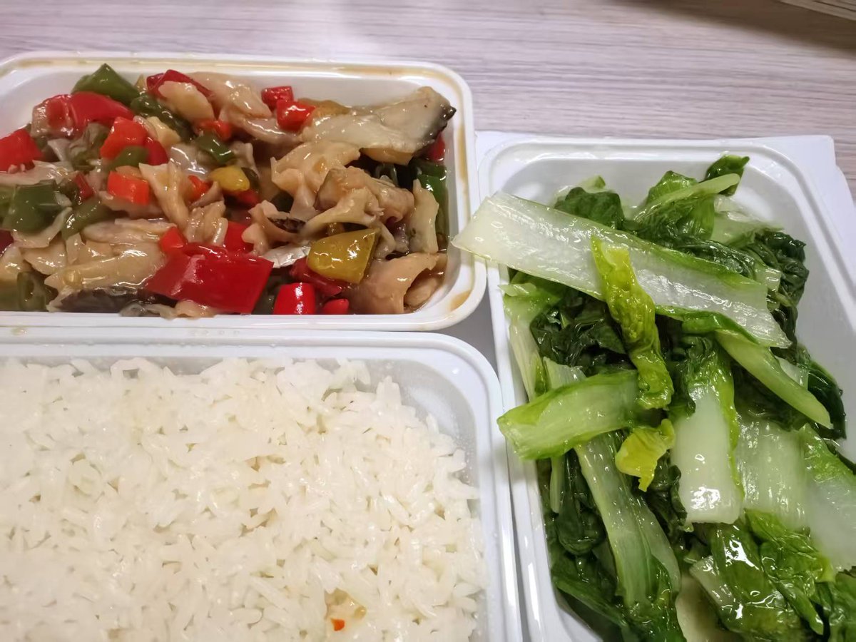 推荐排第一，号称绝无预制。原价32，券后13块5。我以为我占便宜了。
拿来一看，鱼片薄如蝉翼加起来也就一勺，油汪汪明显是出菜后浇上去的。米一般，菜太硬。
吃一口倒掉。下次还是吃有品牌的安全。