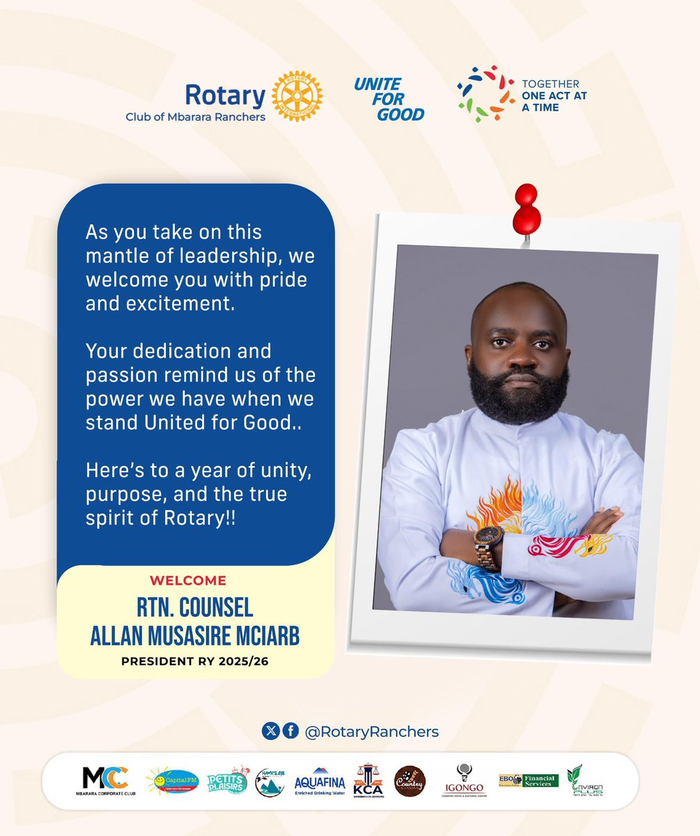 RotaryRanchers's tweet image. Here we go again!!
A new Rotary year, a new leader but the same heart for service.
As we welcome our President for 2025/26, Rtn Cousel Allan Musasire @musallan, we look ahead with United hearts, purpose and shared commitment to doing good in our community.