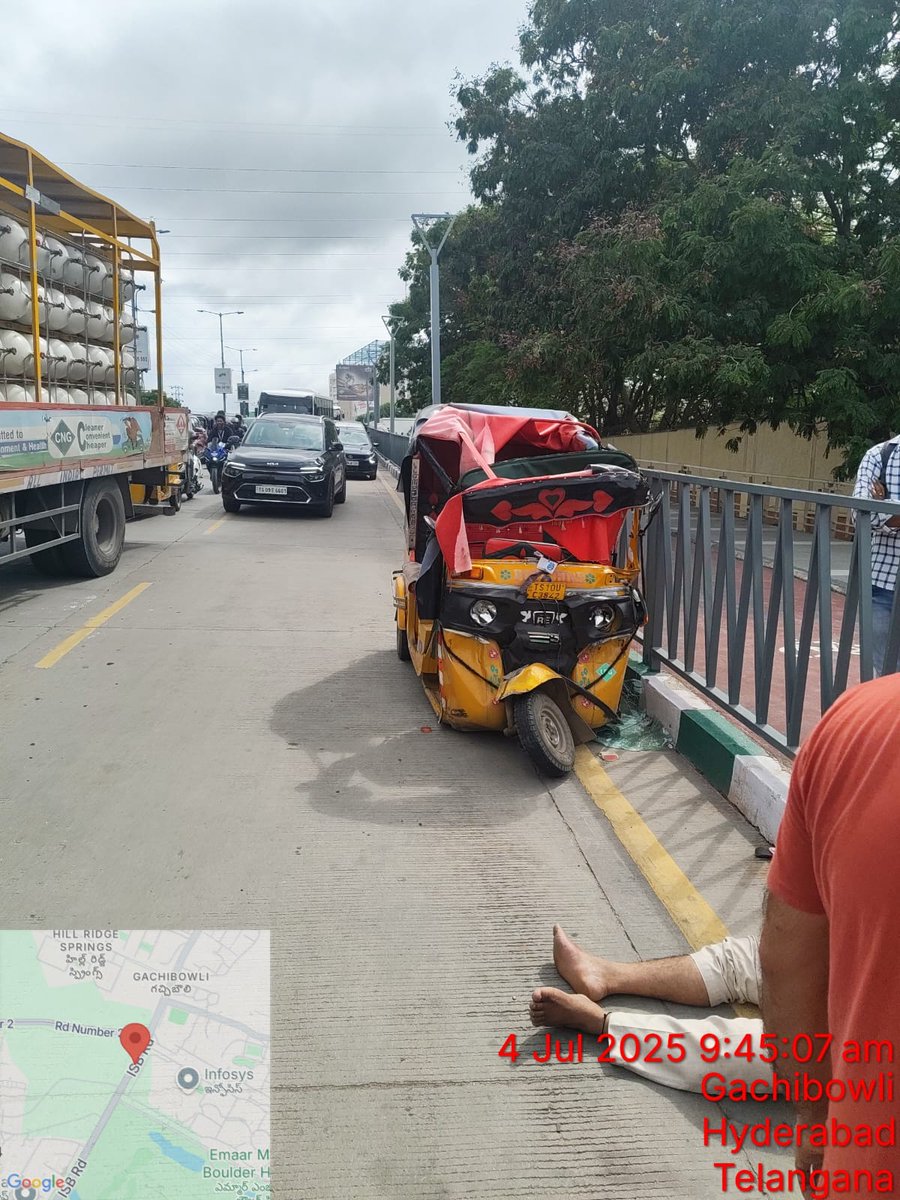 Traffic Update 04.07.2025, 09:50 Hrs
Traffic movement is slow at Infosis from IIIT Junction towards Wipro Circle. Due to Vehicle Accident.
Gachibowli Traffic Police  are working to clear Traffic. Please cooperate with Traffic Police.