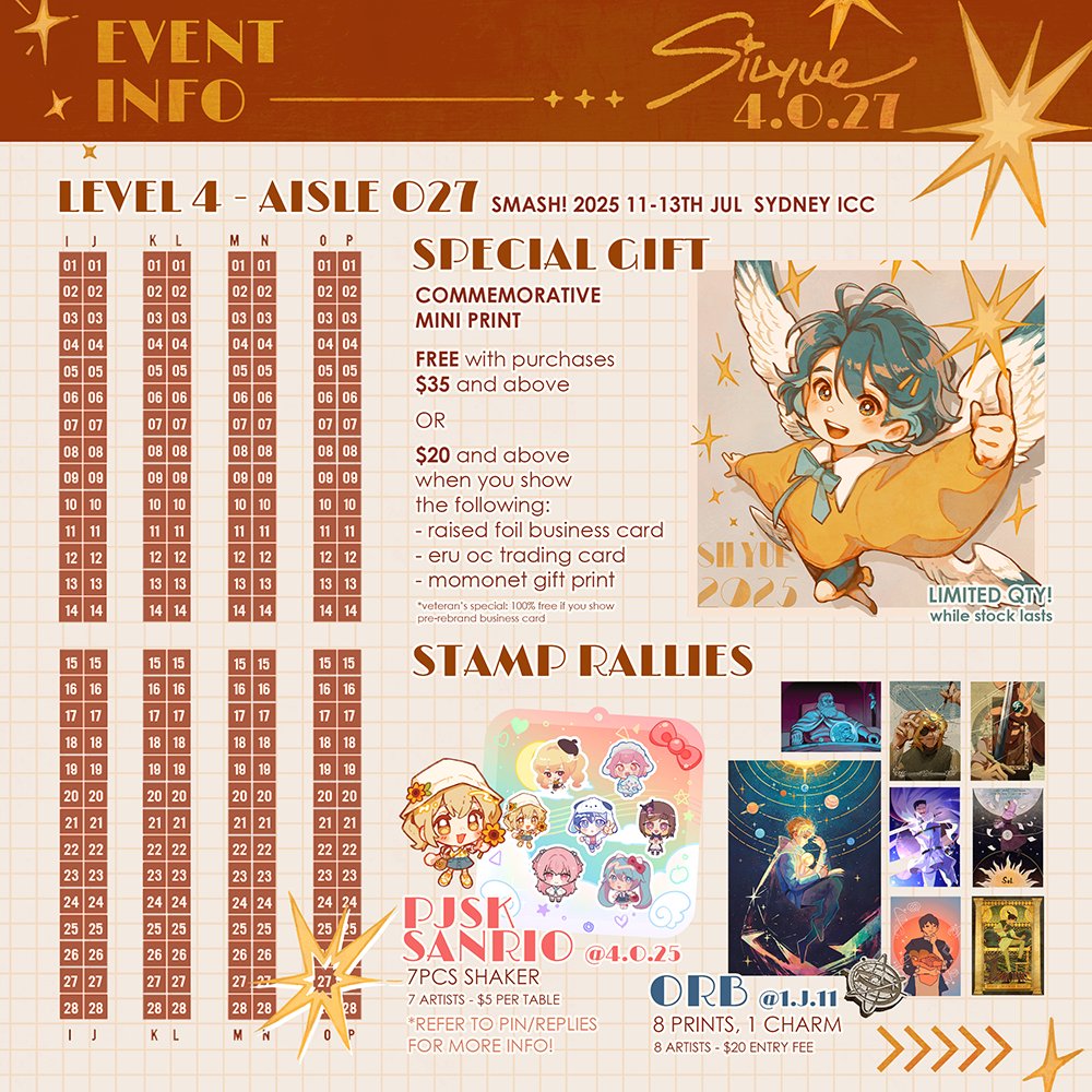 ☀️ Yuette @ 🦋 on hiatus (@silyue) on Twitter photo RTs appreciated!🧡
Catalogue for <a href="/smashcon/">SMASH! Sydney Manga and Anime Show</a> 2025 ✨
Next weekend 12-13th Jul
including the Friday evening!
See y’all at Level 4, Aisle O27 ✌️
#smashcon #smashcon2025 RTs appreciated!🧡
Catalogue for <a href="/smashcon/">SMASH! Sydney Manga and Anime Show</a> 2025 ✨
Next weekend 12-13th Jul
including the Friday evening!
See y’all at Level 4, Aisle O27 ✌️
#smashcon #smashcon2025