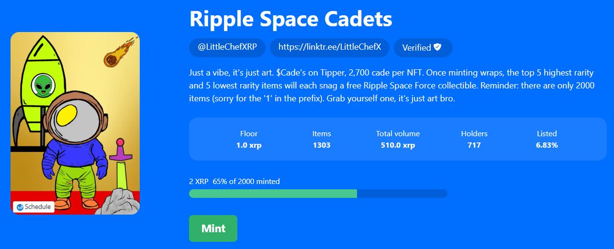 LittleChefXRP's tweet image. Official coin of the Cadets is $CADE Cadets&apos; Coin
@MagneticXRPL and @xpmarket
Official token issuer: rHA2nGhLgLvYmsrrRWx2z8CqX2b3gqjvR2
Watch out for scams!
@xrpcafe
#XRP #XRPCommunity  #NFTCommunity #MemeCoinSeason2025 #memecoin  #minigame #AIart #art #artcommunity…