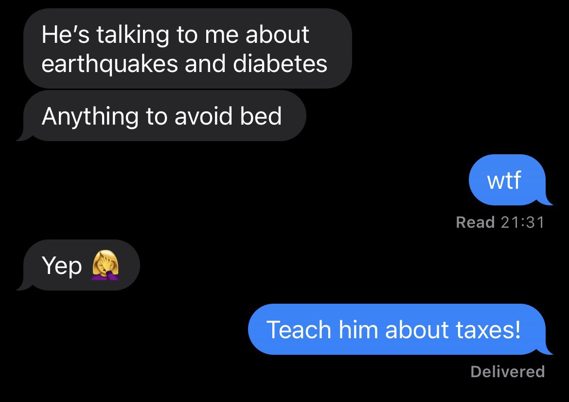 Jonsandman's tweet image. Just got a text from my wife about our son not wanting to go to bed 😂