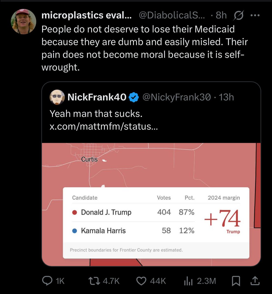 datonedudette's tweet image. the post was deleted but i somewhat agree. it is true but at the same time it is incredibly hard to feel sympathetic for those that did vote for this