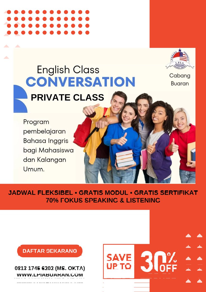 _eunoctha91's tweet image. 🎯 Mau Jago Ngomong Inggris?
Gabung kelas Conversation Private Class🗣️
✅ Jadwal fleksibel
✅ 70% Fokus Speaking &amp;amp; Listening
✅ Modul &amp;amp; Sertifikat GRATIS!
✨ Diskon sampai 30% lho!
📞 wa.me/6281317456202
 #KursusBahasaInggris #PrivateClass  #zonauang #jakarta #conversation