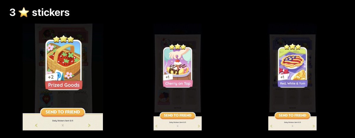 wts lfb monopoly go trade stickers

3 ⭐️ — ₱25

ᰔPrized Goods
ᰔCherry on Top
ᰔRed, White, &amp; Yum

Mop: Gcash 
~ payment first
~ reply/dm ^^
~ @ me if u sent a dm

#MonopolyGoTrade #MonopolyGo