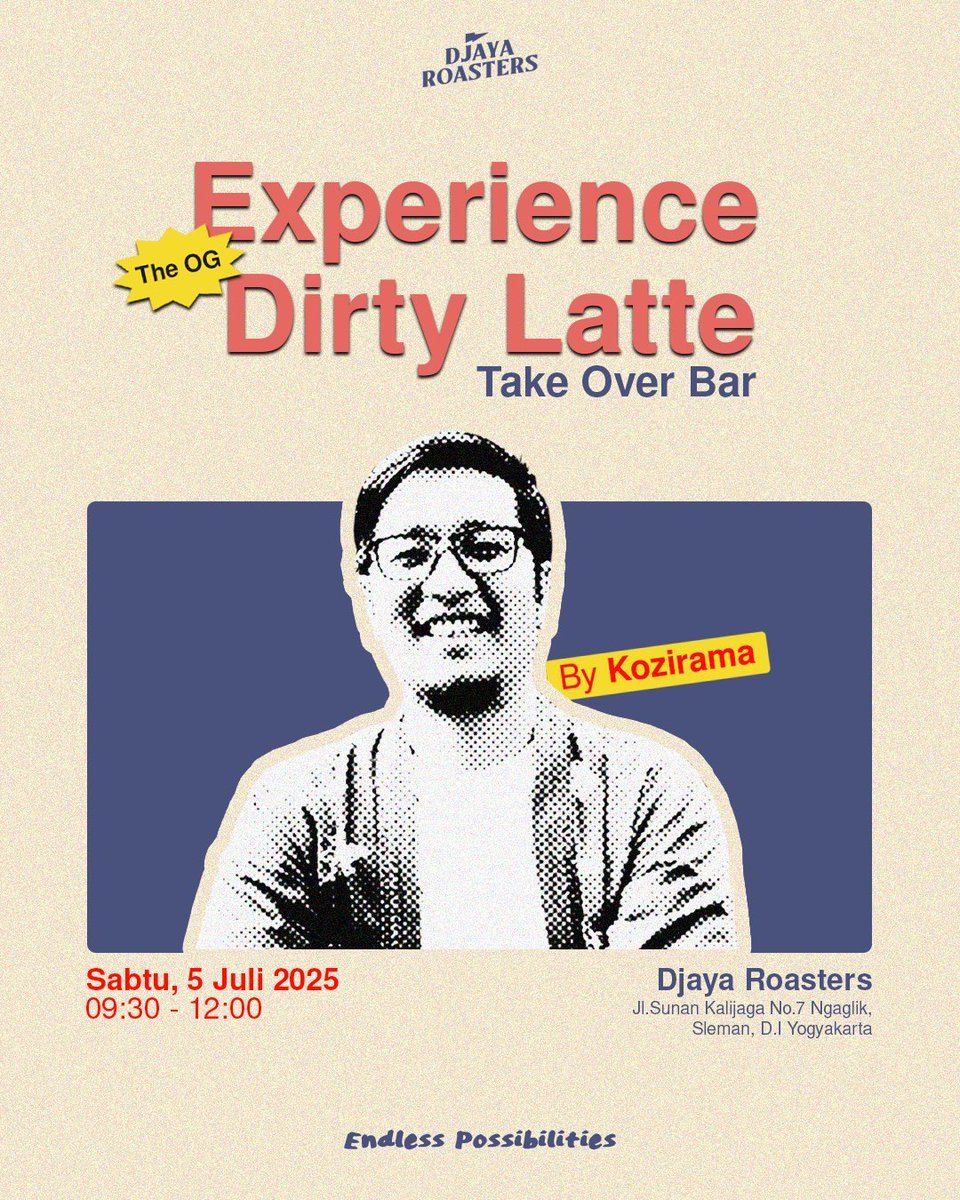 Yaak mempersembahkan take over bar by <a href="/kozirama/">Rama</a> di Djaya Roasters. Untuk warga Yogyakarta yang penasaran akan the og dirty latte, akan dibuat langsung sama ahlinya. No reservation, first come first serve, limited cups. Tempatnya disini maps.app.goo.gl/qjDpA33BQCGHmR…