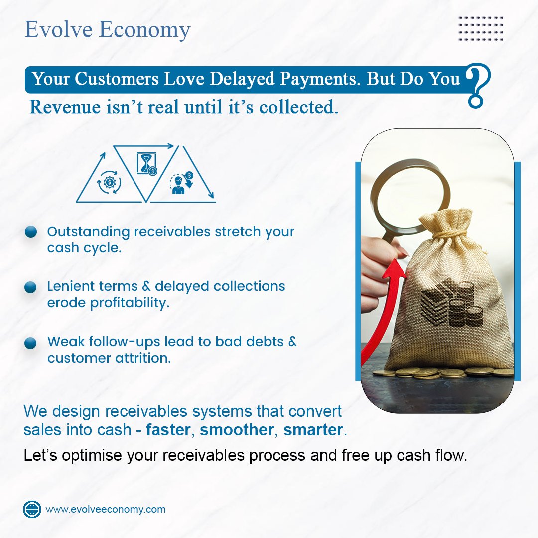 evolveeconomy's tweet photo. Delayed collections don’t just slow cash, they stall growth. At Evolve Economy, we help businesses build proactive, digital-first #collection systems so receivables don’t stay stuck. Turn invoices into actual #cash. Let’s fix your collections flow.💰

🔗https://t.co/J6MXYOEoRr https://t.co/SfcrwpKafj