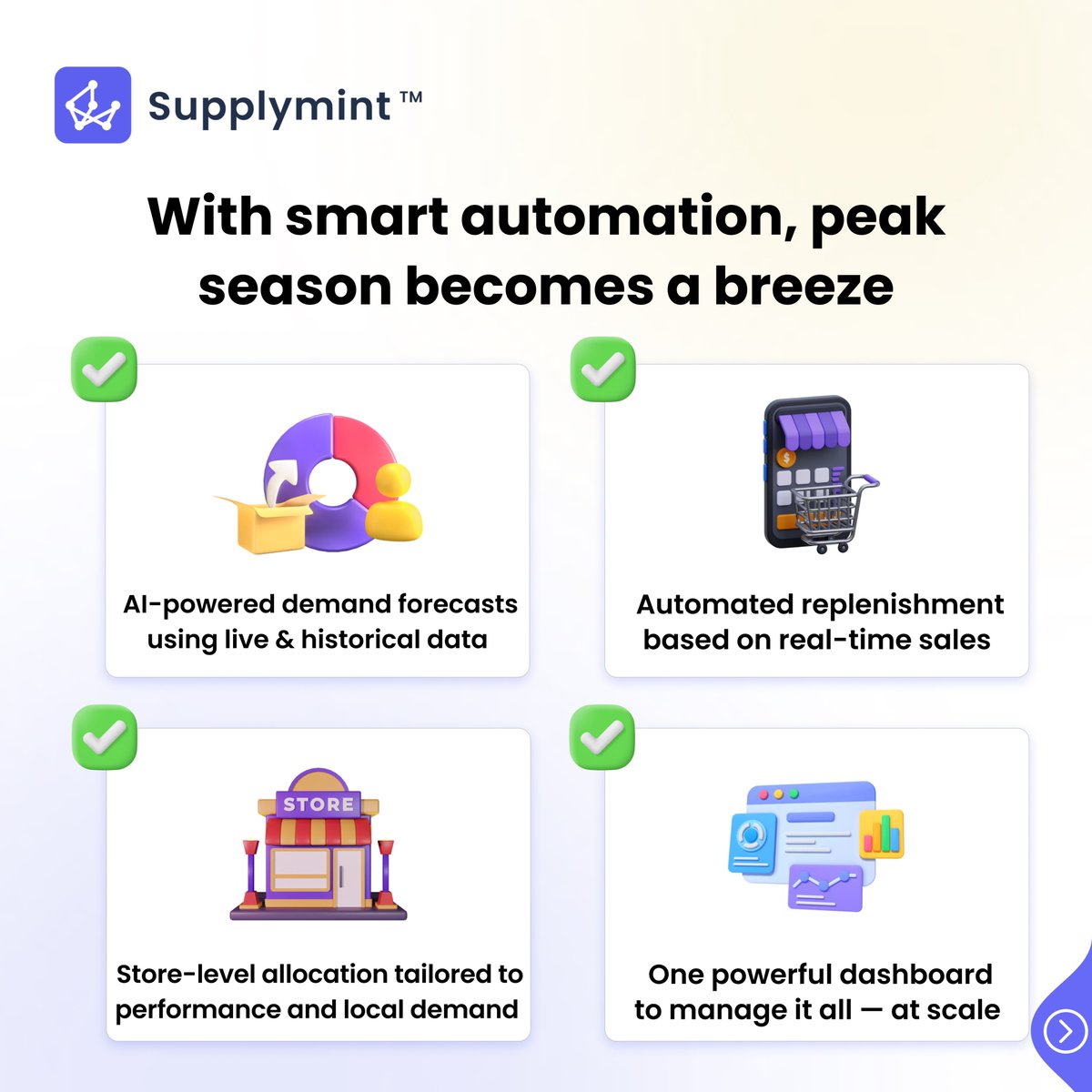 supplymint's tweet image. It’s promo season and if you’re still juggling spreadsheets and prayers—meet Allokator by Supplymint. Smarter demand forecasts, auto-replenishment &amp;amp; store-specific allocation. Say bye to chaos, hello to control.
📦 Book a demo: supplymint.com/products/allok…
#SupplyChain #Allokator
