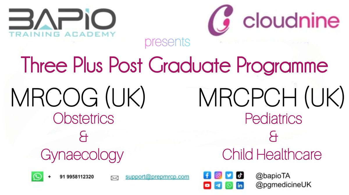 PG Medicine (@pgmedicineuk) on Twitter photo Three Plus Post Graduate Programme at Cloudnine Hospitals
1. MRCPCH : Paediatrics and Child Healthcare
2. MRCOG : Obstetrics and Gynaecology
Enquire/Register Now
📲 +91 9958112320
📧 support@prepmrcp.com
instagram.com/reel/DLrE8fmzz… Three Plus Post Graduate Programme at Cloudnine Hospitals
1. MRCPCH : Paediatrics and Child Healthcare
2. MRCOG : Obstetrics and Gynaecology
Enquire/Register Now
📲 +91 9958112320
📧 support@prepmrcp.com
instagram.com/reel/DLrE8fmzz…