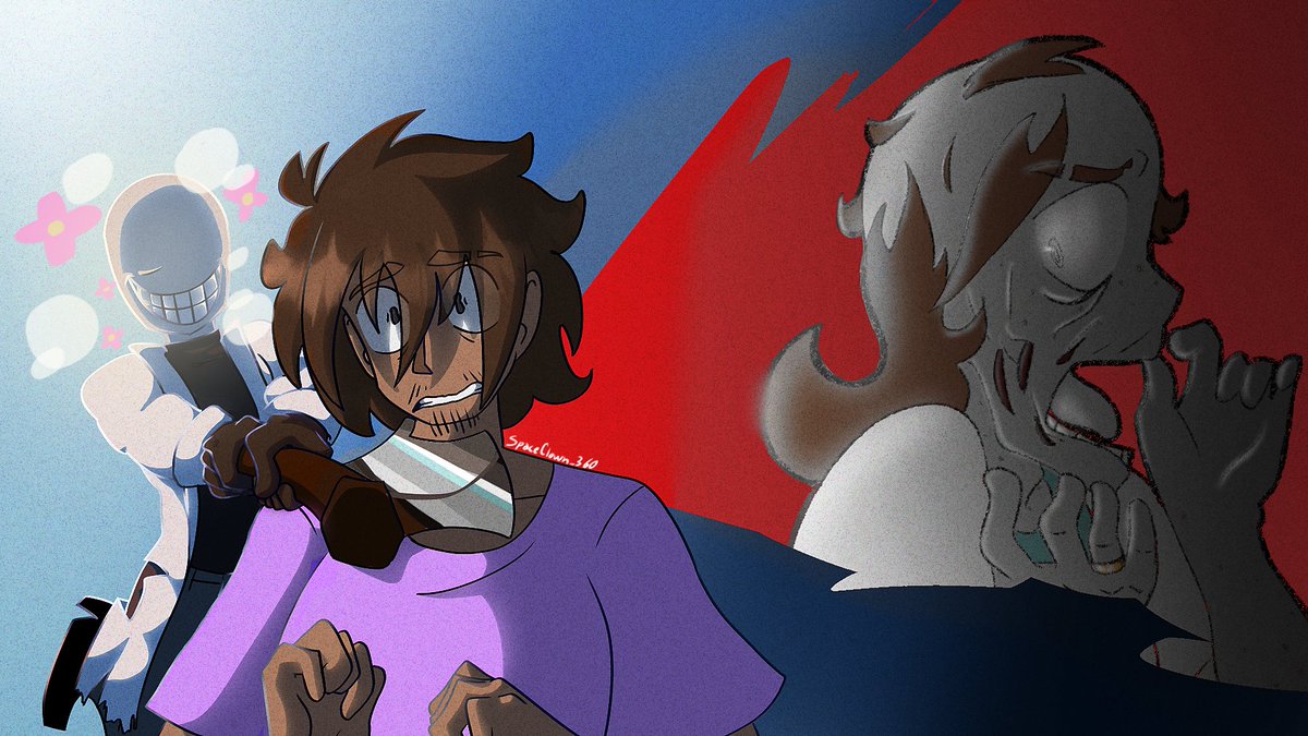 SpaceClown360's tweet photo. Professor Eye giving Fraz a loving kiss on the neck (with an axe)
#memoriesanddespair #notmyocs https://t.co/vJY8bEDJJN