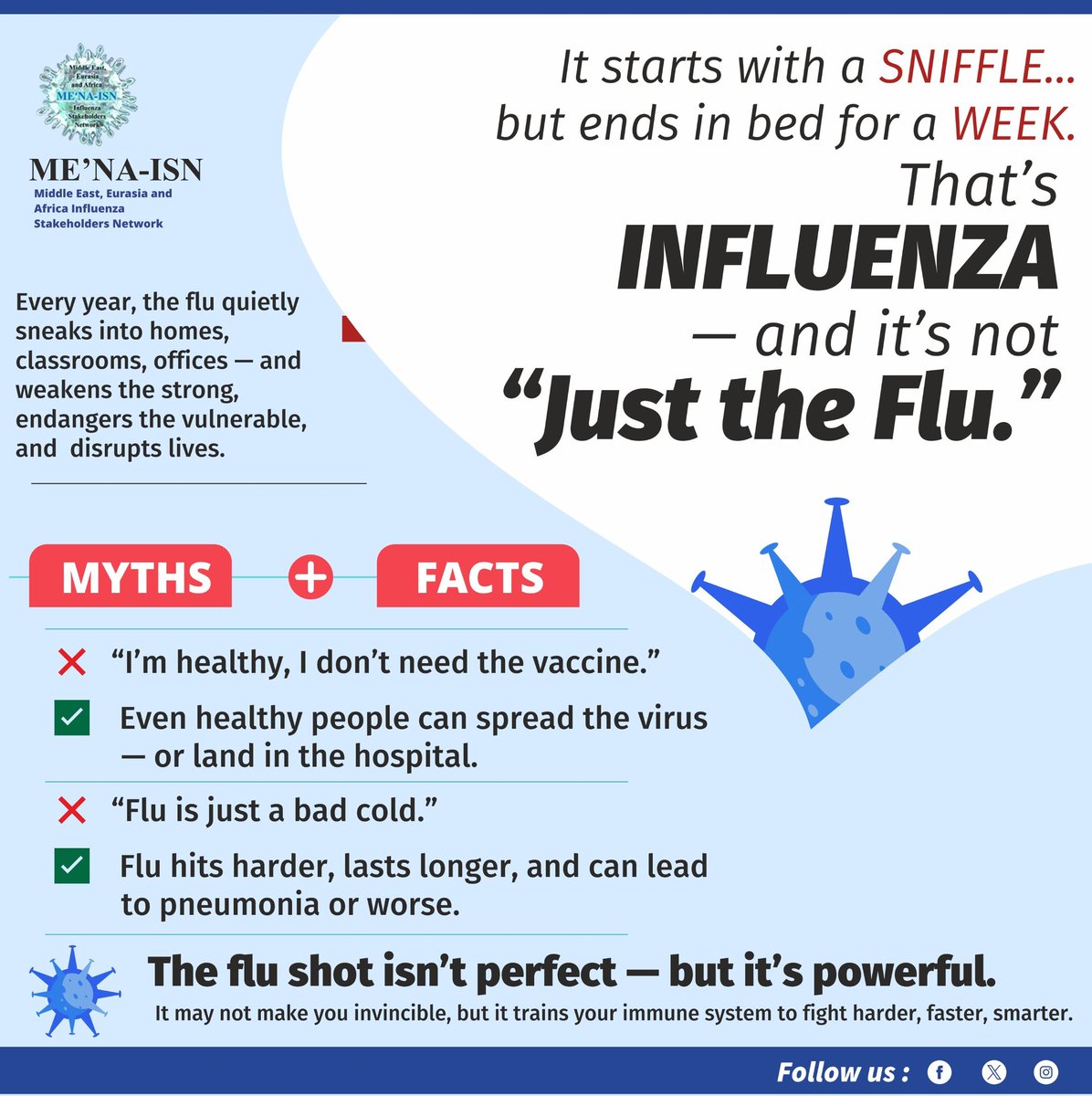 Influenza isn’t “just the flu” — it can knock you out for a week or worse. 💉
Get vaccinated. Protect yourself and others. #FluFacts #StayProtected #FightTheFlu #MENA #protection
<a href="/Parvaizkoul/">Parvaiz Koul</a>