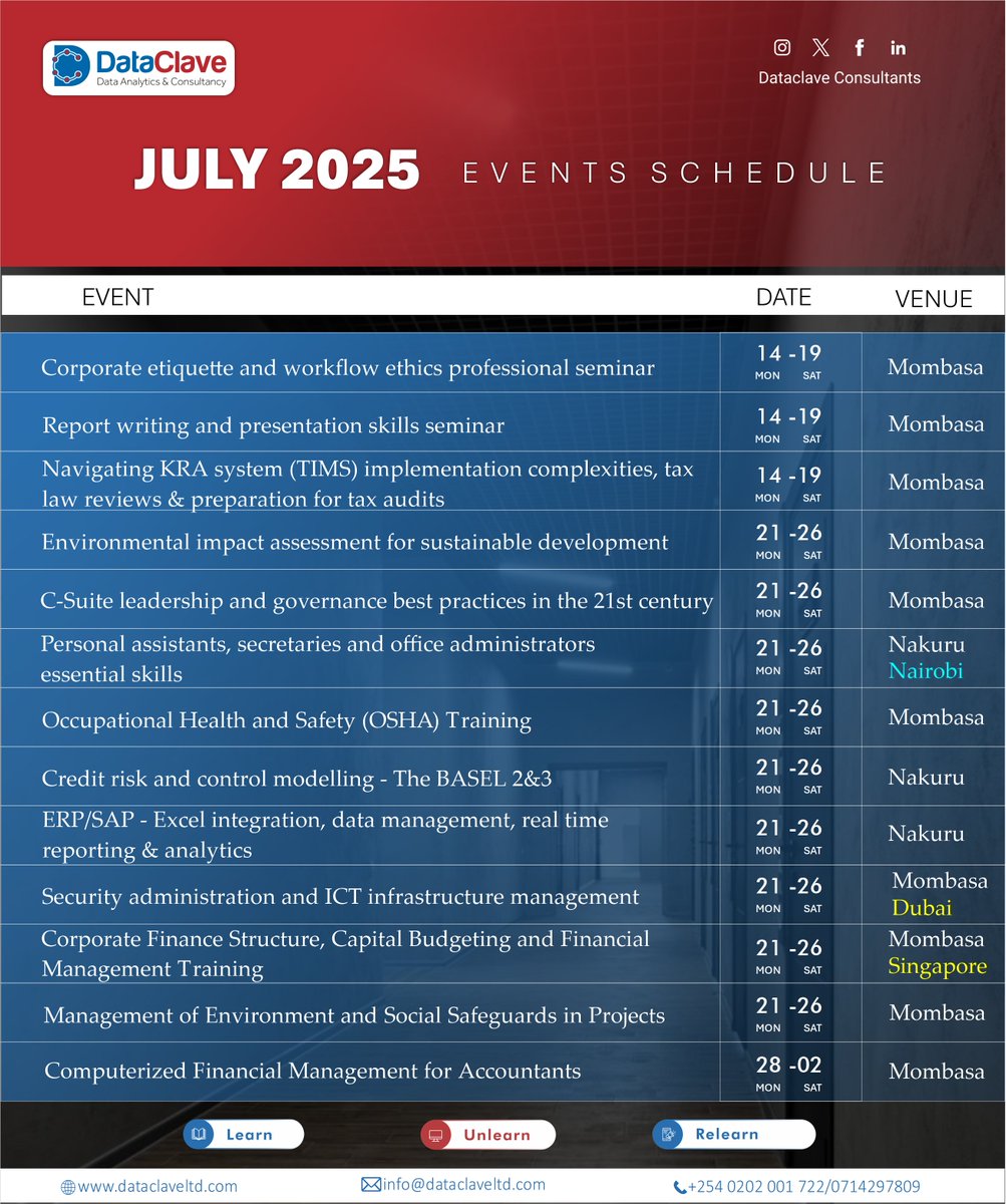 DataclaveC's tweet image. Aiming to advance in July?  With our professionally led trainings in finance, communication, leadership, and other areas, you can explode into growth!   Let&apos;s make this a time for you to learn and grow.
check our website at dataclaveltd.com and reserve your slot...