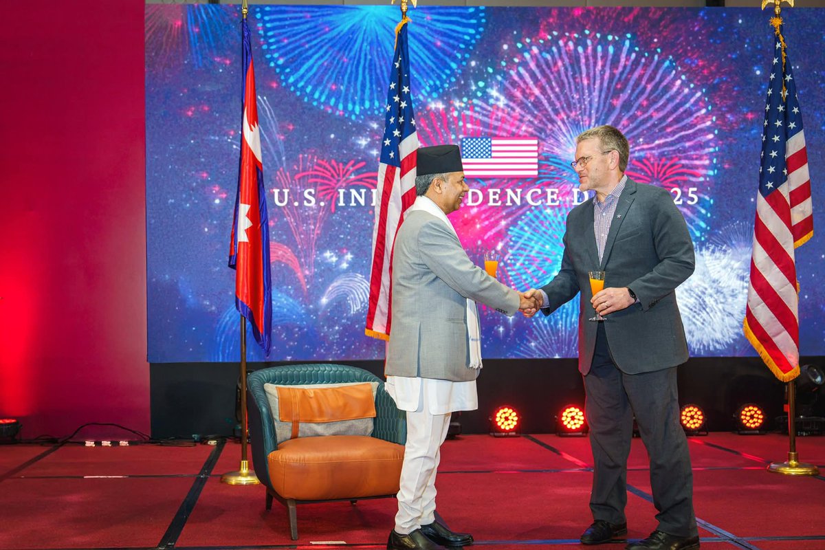 Happy Independence Day , 2025 , to the people and government of the United States of America! Let Nepal-USA friendly relations flourish further in the days to come! <a href="/POTUS/">President Donald J. Trump</a>  <a href="/USEmbassyNepal/">U.S. Embassy Nepal</a>