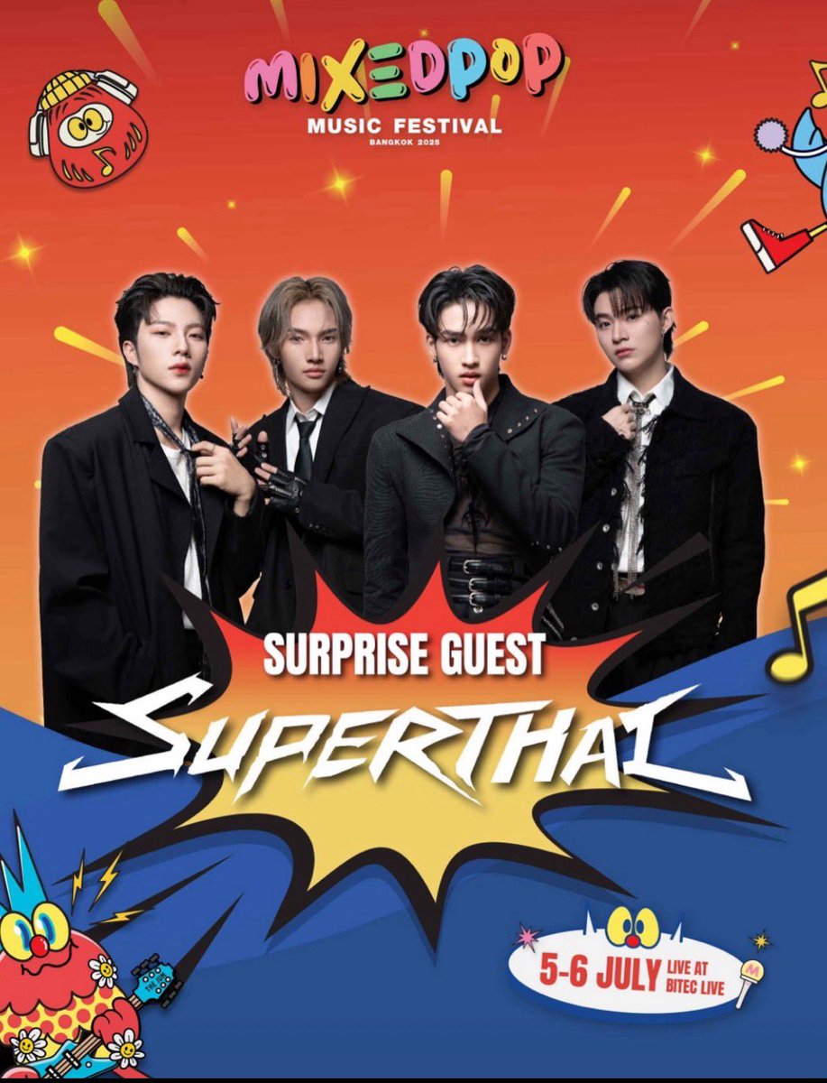 SuperThai_'s tweet photo. SuperThai ready to burn the stage 🔥

มามันส์กับ SuperThai ด้วยกันที่ “𝗠𝗜𝗫𝗘𝗗𝗣𝗢𝗣 𝗠𝘂𝘀𝗶𝗰 𝗙𝗲𝘀𝘁𝗶𝘃𝗮𝗹 𝗕𝗮𝗻𝗴𝗸𝗼𝗸 𝟮𝟬𝟮𝟱”
🐯 5 JULY 2025
⏰ SHOW TIME: 7:20 - 7:40 PM
🎪 BITEC LIVE, BANGNA BKK

#MIXEDPOPBANGKOK2025  
#SuperThai 
#SuperThaiGenerate 
#SuperThaiDebut