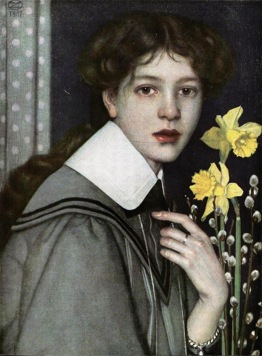 Oskar Zwintscher - "Portrait with Yellow Daffodils" (1907)