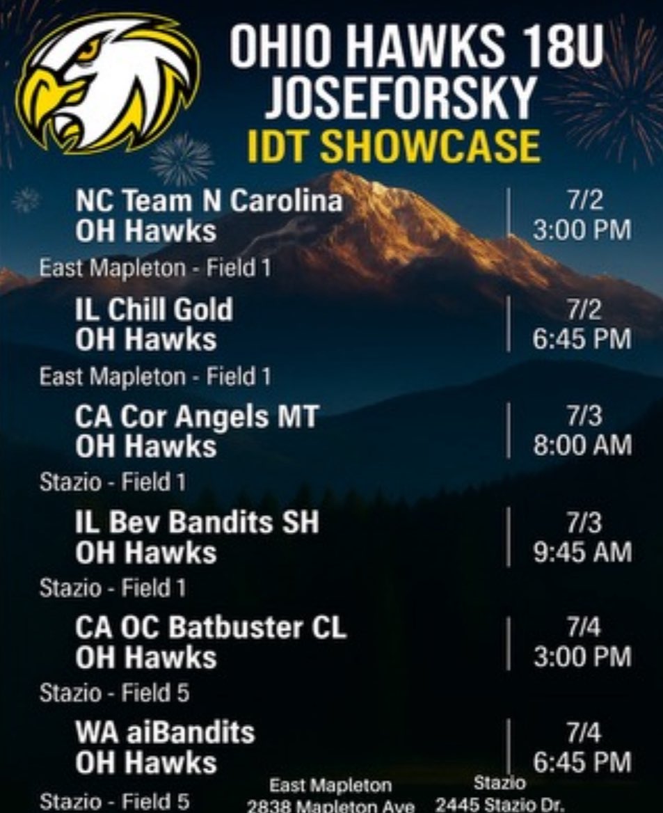 Excited to continue the week <a href="/BoulderIDT/">Boulder IDT</a> in CO 🏔️ against some great competition! Thankful for every opportunity to get on the field with my girls!! 🖤💛
<a href="/HawksJoseforsky/">Ohio Hawks National Joseforsky 18U</a> <a href="/LalondeSoftball/">Adam LaLonde</a> <a href="/TincherPitching/">Tincher Pitching</a> <a href="/HawksJoseforsky/">Ohio Hawks National Joseforsky 18U</a>