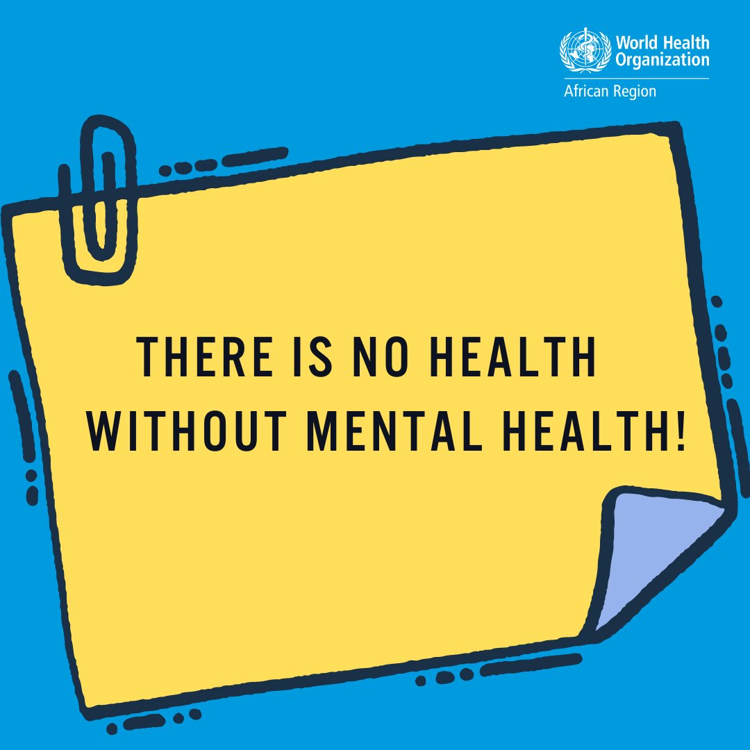 Julius Kizito Munnakyalo (@juliuskizito10) on Twitter photo *There is no #health without mental health.*
Mental well-being is the #foundation for physical health, relationships, productivity, and resilience. We cannot separate the mind from the body. Mental health is not optional or secondary; it’s essential.
📷 <a href="/WHOAFRO/">WHO African Region</a> *There is no #health without mental health.*
Mental well-being is the #foundation for physical health, relationships, productivity, and resilience. We cannot separate the mind from the body. Mental health is not optional or secondary; it’s essential.
📷 <a href="/WHOAFRO/">WHO African Region</a>