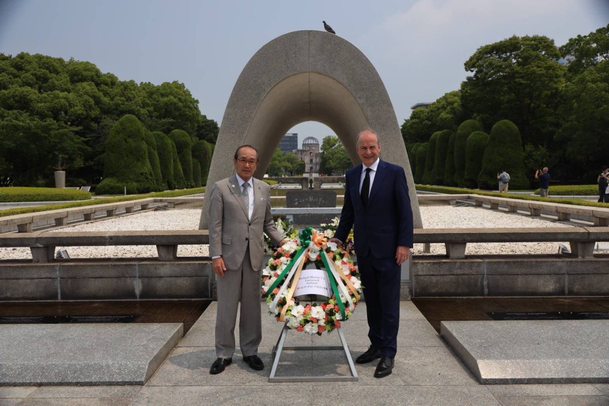 IEAmbJapan's tweet image. An Taoiseach concluded his visit to Japan in Hiroshima, where he met with the Mayor and a survivor of the bombing, and laid a wreath to remember the victims.