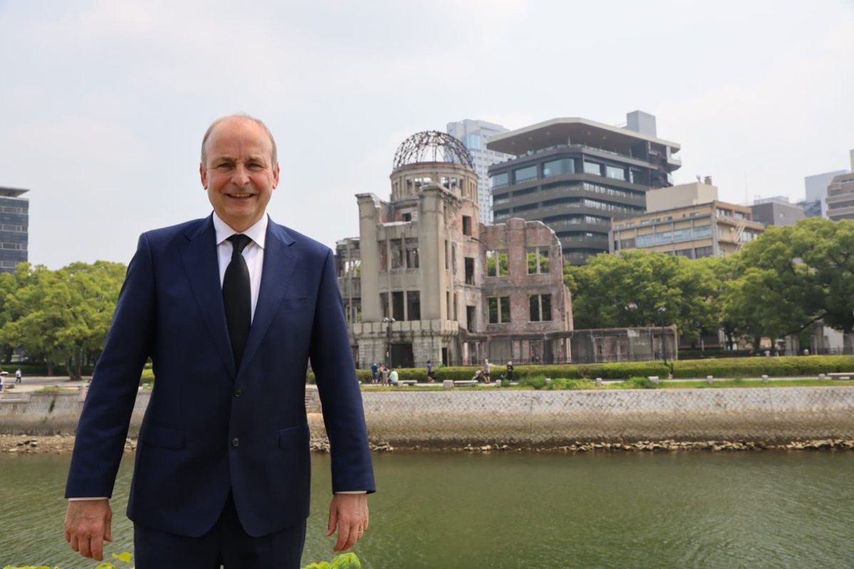 IEAmbJapan's tweet image. An Taoiseach concluded his visit to Japan in Hiroshima, where he met with the Mayor and a survivor of the bombing, and laid a wreath to remember the victims.