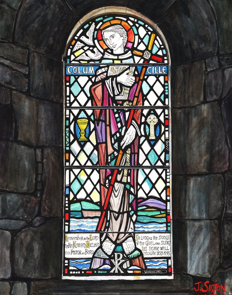 Saint Columba. A2.

Since the light of this window poured over me, all I wanted to do was imitate its beauty. Since I tried, all I've wanted to do was try again.

I'm not a religious person, but I'm extremely susceptible to everything that has drawn so many to Iona.