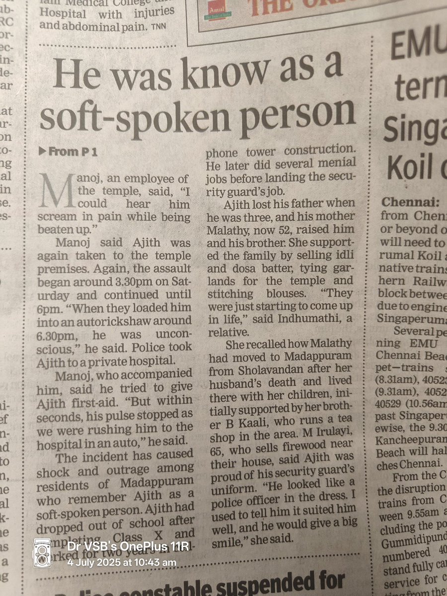 vikram_dentistt's tweet image. &quot;He looked like a police officer in that dress. I used to tell him, it suited him well and he would give a big smile&quot;

Says M Irulaayi 65, in that area where #AjithKumar lived.

Tears rolling out when I read this 😭

#AjithkumarCase #AjithKumarVideo #ajithkumardeath #DMKFailsTN