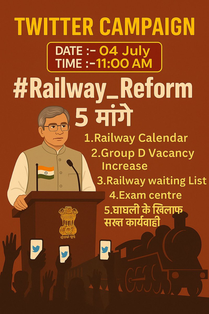 Khan GS and Research Centre (@khan__sir_patna) on Twitter photo ЁЯЪи #Railway_Reform 04/07/2025, 11 AM рдХреЛ рд░реЗрд▓рд╡реЗ рд╕реНрдЯреВрдбреЗрдВрдЯреНрд╕ рдХреЗ рд╣рдХрд╝ рдХреЗ рд▓рд┐рдП рдПрдХрдЬреБрдЯ рд╣реЛрдВ! рдЖрд╡рд╛рдЬрд╝ рдмреБрд▓рдВрдж рдХрд░реЗрдВ! рдЕрдкрдиреА рдорд╛рдБрдЧреЛ рдХреЛ рджреЗрд╢ рдХреЛ рдмрддрд╛рдЗрдП , рдЬрд┐рдореНрдореЗрджрд╛рд░ рд▓реЛрдЧреЛ рдХреЛ рдпрд╛рдж рджрд┐рд▓рд╛рдЗрдП ! ЁЯЪи #Railway_Reform 04/07/2025, 11 AM рдХреЛ рд░реЗрд▓рд╡реЗ рд╕реНрдЯреВрдбреЗрдВрдЯреНрд╕ рдХреЗ рд╣рдХрд╝ рдХреЗ рд▓рд┐рдП рдПрдХрдЬреБрдЯ рд╣реЛрдВ! рдЖрд╡рд╛рдЬрд╝ рдмреБрд▓рдВрдж рдХрд░реЗрдВ! рдЕрдкрдиреА рдорд╛рдБрдЧреЛ рдХреЛ рджреЗрд╢ рдХреЛ рдмрддрд╛рдЗрдП , рдЬрд┐рдореНрдореЗрджрд╛рд░ рд▓реЛрдЧреЛ рдХреЛ рдпрд╛рдж рджрд┐рд▓рд╛рдЗрдП !