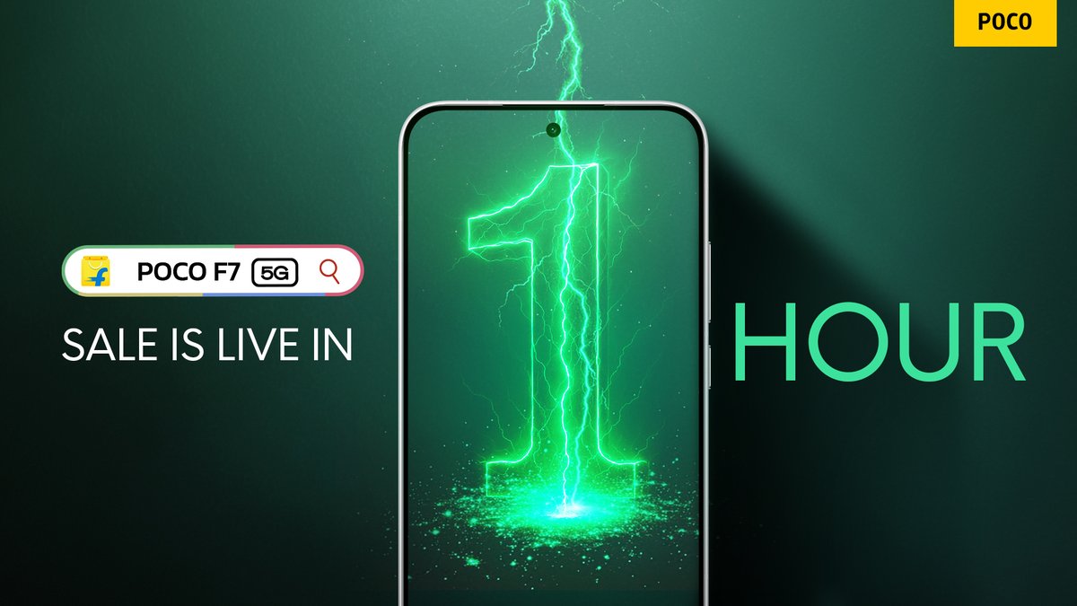 IndiaPOCO's tweet image. Power takes the spotlight in 60 minutes!
Sale starts at 12 noon today only on #Flipkart
Know More: dl.flipkart.com/s/jd9euPuuuN
#POCOF75G #AllPowerNoBS