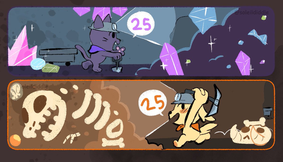 soleildiddle's tweet photo. Fossil Dog and Crystal Cat!! Been wanting to draw something cutesy about the themes and here they are <33
#artfight2025 https://t.co/7P8Her5b8S